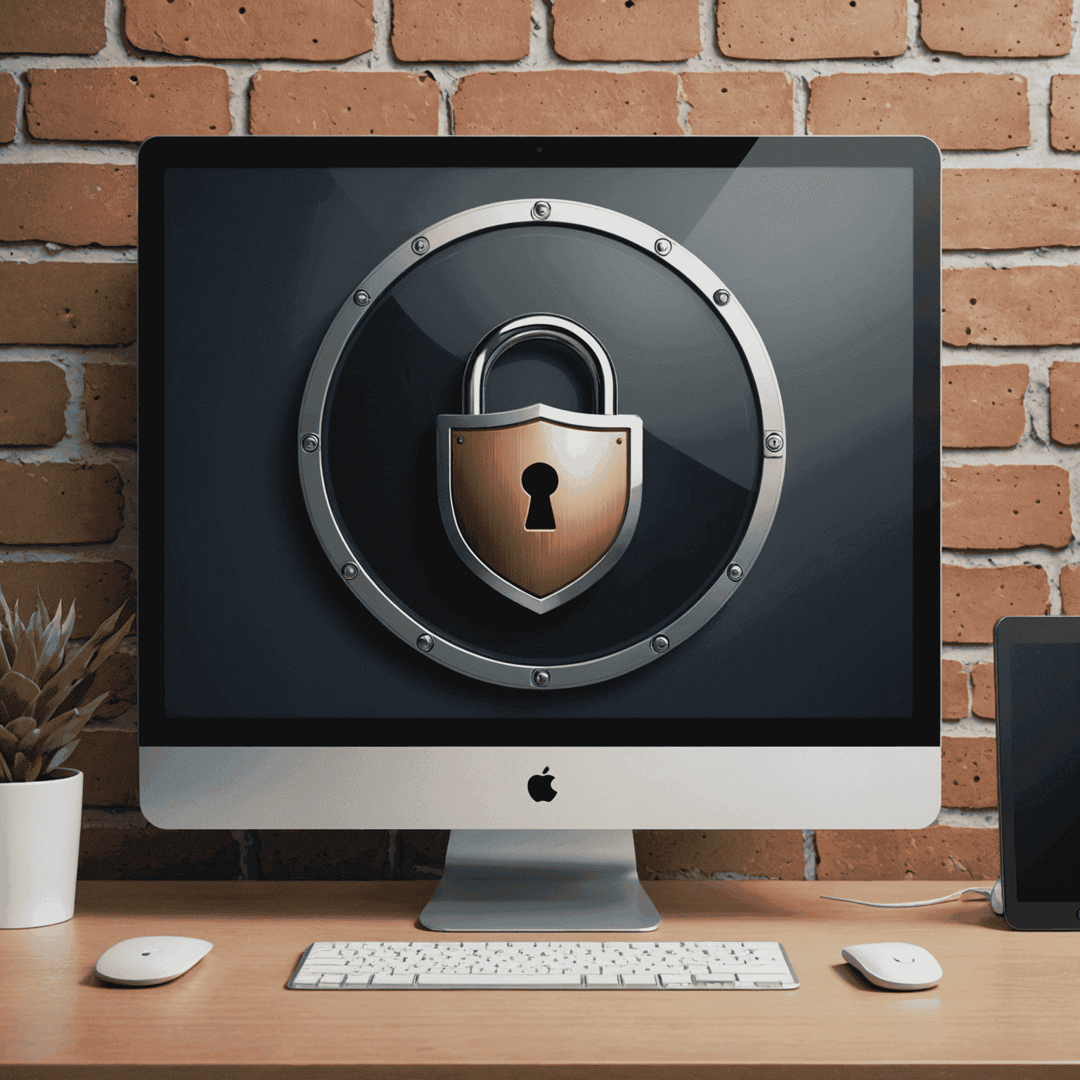 Image depicting a locked shield over a computer screen, symbolizing secure remote desktop connection