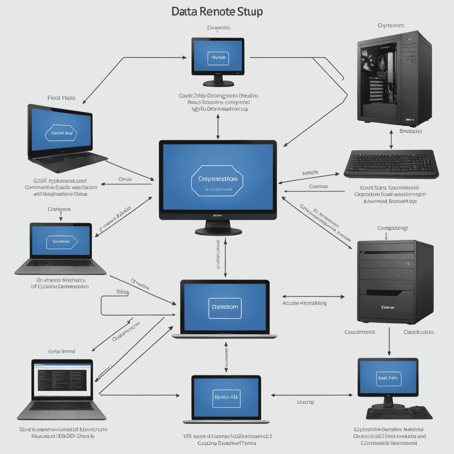 A diagram showing the flow of data in an optimized remote desktop setup, highlighting key components like compression, GPU acceleration, and custom codecs