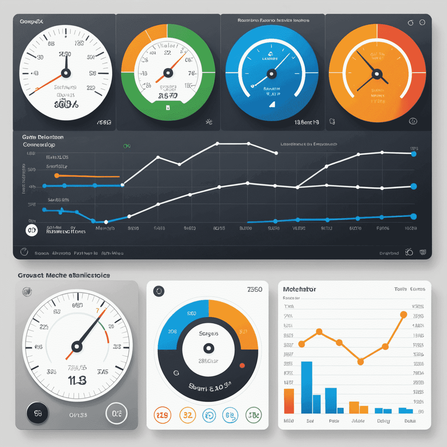 Graph showing improved performance metrics for remote desktop connection, with speedometer and network icons