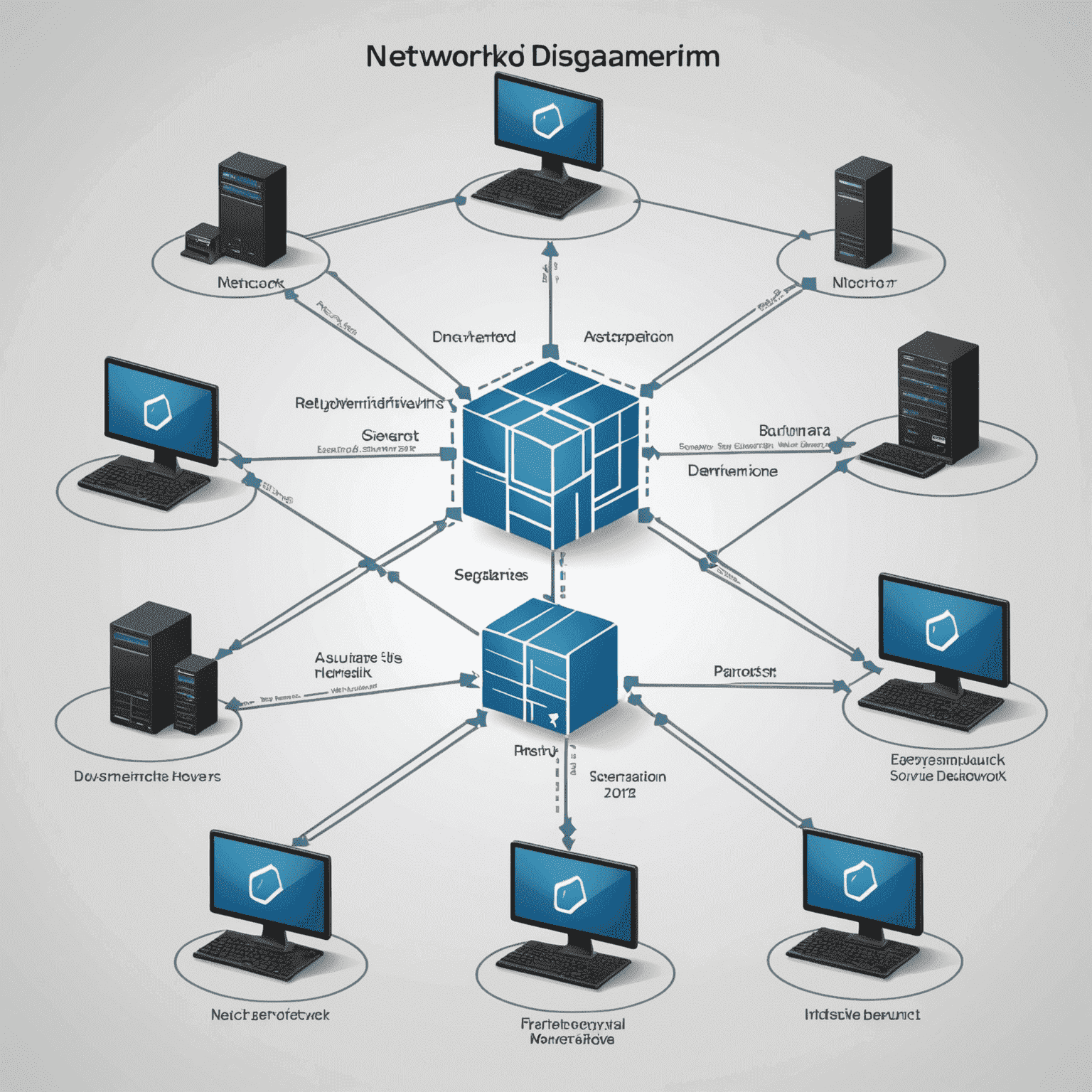 Network diagram showing segmented networks with firewalls protecting remote desktop servers from other parts of the network